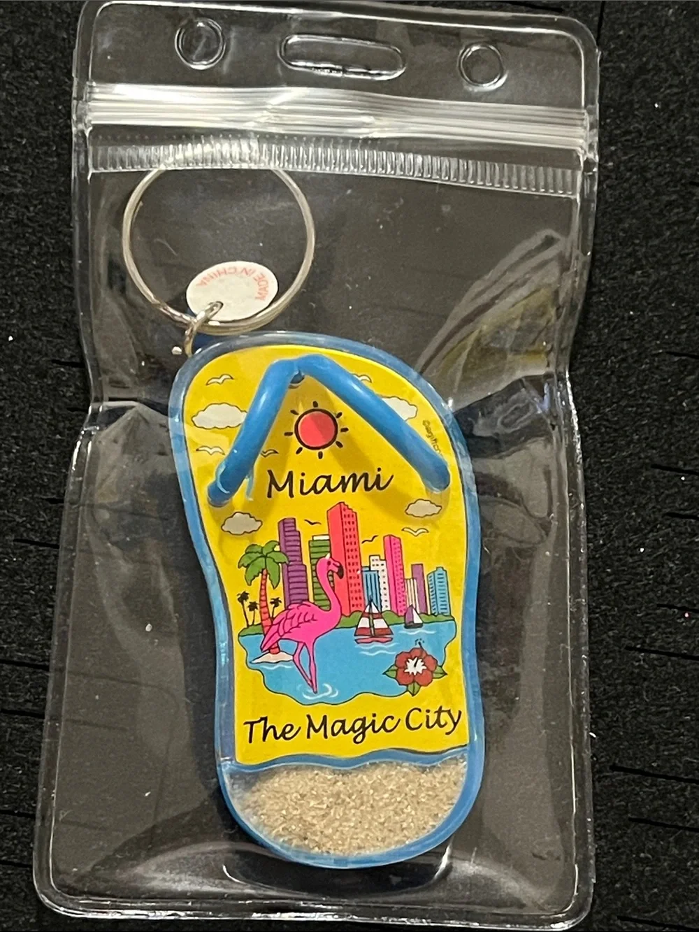 miami Yellow Blue Pink Flip-Flop Sand Keychain